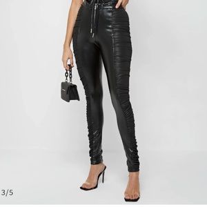 Maniere De Voir Ruched Vegan Leather Leggings